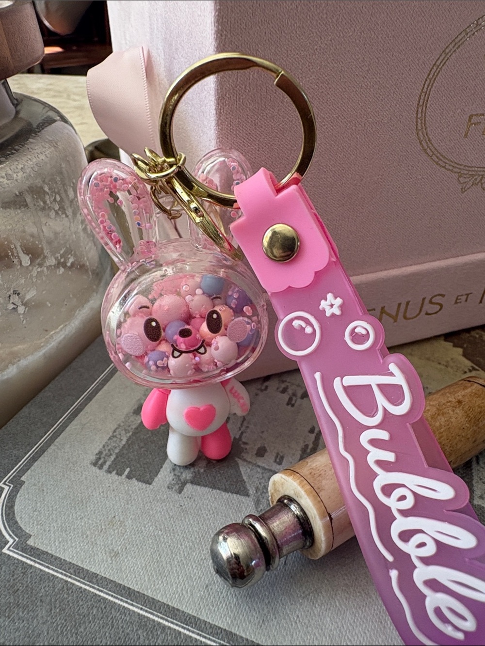 Pink Bunny Bubble Keychain for Kids - Cute Pink Keyring Accessory